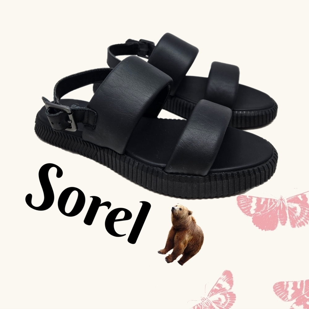 Sorel Ona Womens Sandels Sz 8 Black Leather Adj. Straps Casual Comfort Versatile